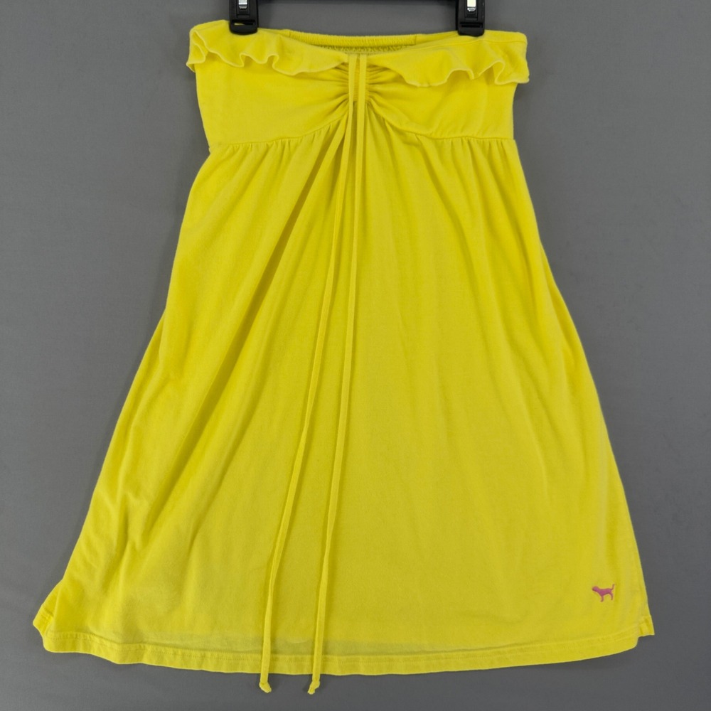 Victoria's Secret PINK Yellow Strapless Ruffle Mini Dress Small Y2K Empire Waist